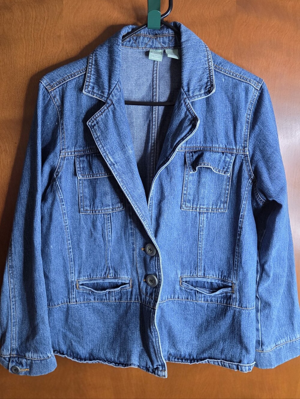 STO Susquehanna Trail Outfitters Blue Denim Jacket Pockets Size Large Blazer Sty